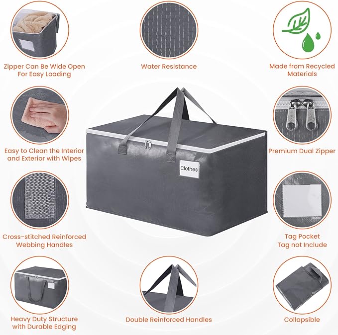 BlissTotes Large Moving Boxes and with Zippers & Handles Moving Supplies with lids, Heavy Duty Totes for Storage Bags for Space Saving, Fold Flat, Moving and Storing 76L, 2 Pack