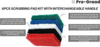 6pcs Scrubbing Pad Kit Interchangeable Reusable Handle | 5 Different Scrubbing & Scouring Pads: Red, White, Blue, Green, Black | for Bathroom, Kitchen, Grill, Teak, Boat Hull Bottom Cleaning