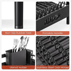 TOOLF Dish Drying Rack, Expandable Dish Rack for Kitchen Counter, Anti-Rust Dish Drainer, Sink Organization and Storage Essentials with Cutlery & Cup Holder, Black