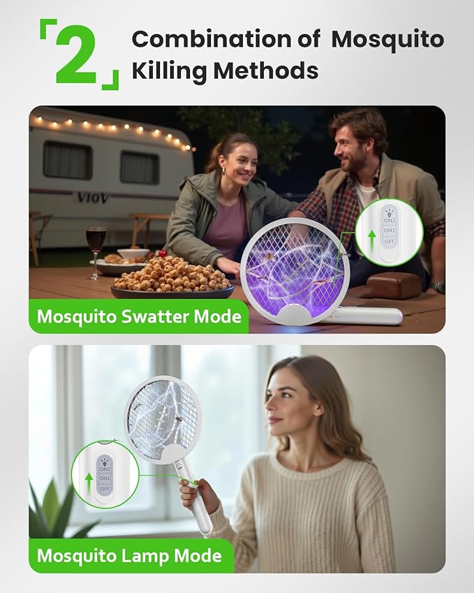 Electric Fly Swatter Racket, Foldable 2 in 1 Bug Zapper with Purple Trap Lamp, 4000V & 1500mAh Powerful Mosquito Trap Killer with Type-C Rechargeable for Indoor Home Office Patio Camp(1 Pack)