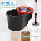Spin Mop and Bucket with Wringer Set, 3 Washable Microfiber Pads Included for Floor Cleaning, Adjustable Stainless Steel Handle (XS-Black)