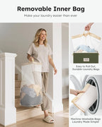 SOLEDI Laundry Hamper with Lid 100L Large & Tall Collapsible Laundry Basket, Clothes Hamper with Bag Removable Easy to Carry, Dirty Hampers for Bedroom, Bathroom, Dorm, College, Avocado