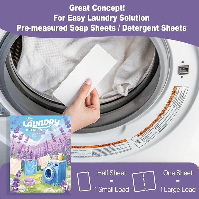 Laundry Detergent Sheets, Lavender Scent - 40 Loads |Effective & Eco-Conscious Cleaning| Pre-Measured, Liquidless for Deep Clean | Hypoallergenic, Washing Soda Travel Laundry Soap Strips