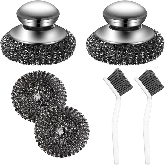 Steel Wool Scrubber, Oven Cleaner Brush, Stainless Steel Scrubber and Crevice Brushes Cleaning Set for Dishes, Iron, Pots, Stoves, Barbecue Grills, Sink