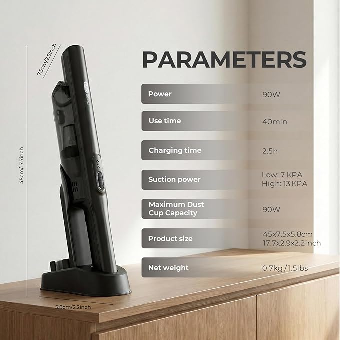 Apical Life Cordless Handheld Vacuum Cleaner, 13000Pa Strong Suction, Mini Vacuum with Charging Dock, 40 Mins Runtime, LED Light, HEPA Filter, One-Click Empty for Car Detailing and Home