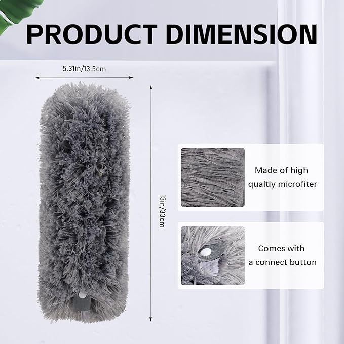 Reusable Microfiber Duster Refills Compatible with OXO & MR.SIGA Duster - Washable Duster for Household Cleaning Dusting Furniture Blind Ceiling Fan - 3Pack Grey(Handle NOT Included