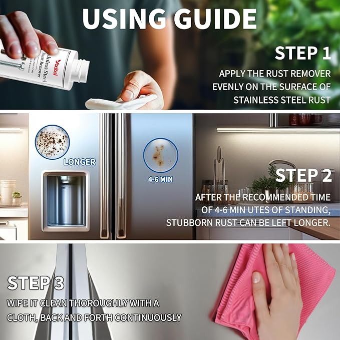 Rust Remover for Stainless Steel, Rust Stain Remover & Cleaner for Stainless Steel Appliances and Furniture - Ideal for Grill, Fridge, Knife or Pan & more - 3.72 Fl Oz