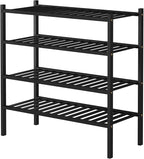 ROMGUAR CRAFT 4 Tier Bamboo Shoe Rack for Closet Free Standing Wood Shoe Shelf for Entryway Small Space Stackable 27"x11"x26" (Black)