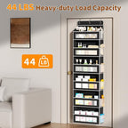 Over The Door Organizer with 6 Large Pockets, Over the Door Storage 12 Side Pockets, Hanging Door Organzier 44 lb Load Behind Door Storage Hanging Shelf for Closet Wall Bathroom Nursery, 6-Tier Black
