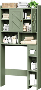 Meilocar Over the Toilet Storage Cabinet, 64.6" Tall Bathroom Storage Cabinets with Toilet Paper Holder & Adjustable Shelf, Freestanding Wood Cabinet for Bathroom, Green