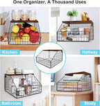 MSJGA Laundry Room Shelves Wall Mounted with Storage Basket - Farmhouse Stackable Wire Wall Shelves Organizer for Towels, Detergent, Tissues | Space-Saving Over Washer & Dryer(11.8" Wx12 Dx8.5 H)