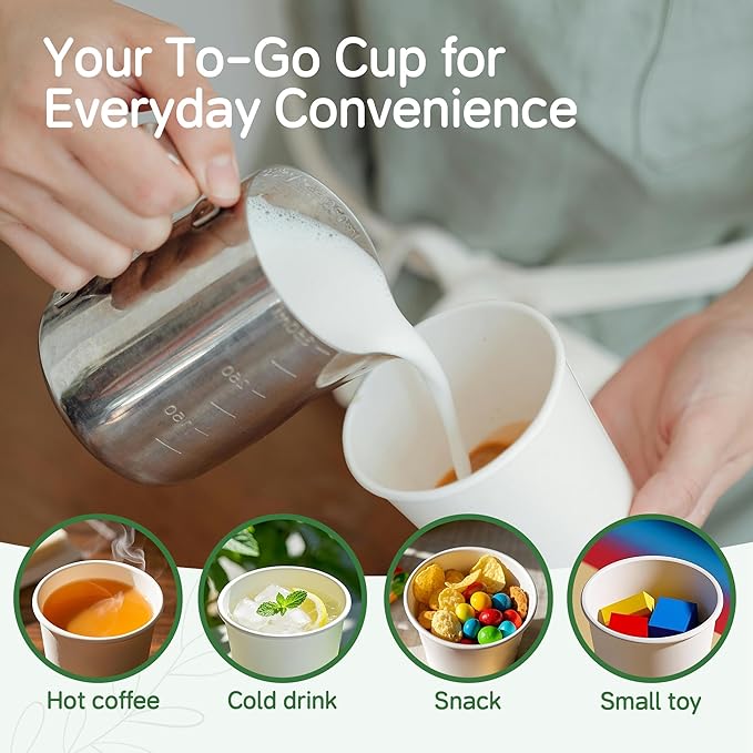 16 oz 500 Pack White Disposable Paper Coffee Cups, Hot/Cold Drink Cups, Bulk Plain Coffee Cups