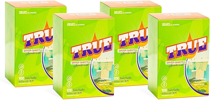 TRUE BIODEGRADABLE LAUNDRY SHEETS (100 CT) | ECO-FRIENDLY FABRIC SOFTENER | REDUCES STATIC | LAVENDER SCENT