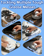 Stainless Steel Scrubber with Handle, Heavy Duty Steel Wool Scrubbers for Pots and Pans, Cast Iron, Steel Wool Scouring Pads for Stove, Oven, Grill, Kitchen, Sink Cleaning