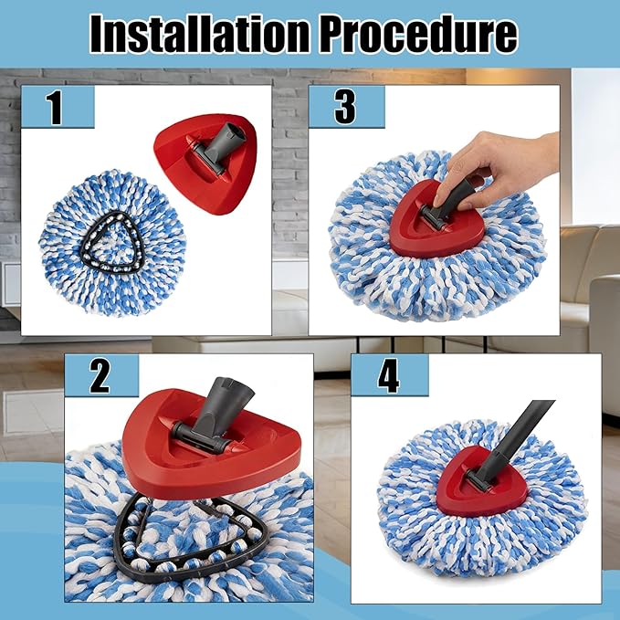 4PCS Mop Head Replacement Compatiable with Ocedar with Fit for RinseClean 2-Tank System,Spin Mop Heads,Perfect for deep Cleaning Hard-to-Reach Hidden Corners in bathrooms,Living Rooms and More
