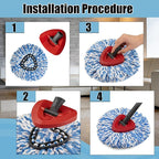 6PCS Spin Mop Replacement Heads,with Only Fit for RinseClean 2-Tank System,Machine Washable & Easy to Replace.Including 4 Spin mop Replacement Heads, 1 Brush Head and 1 Base