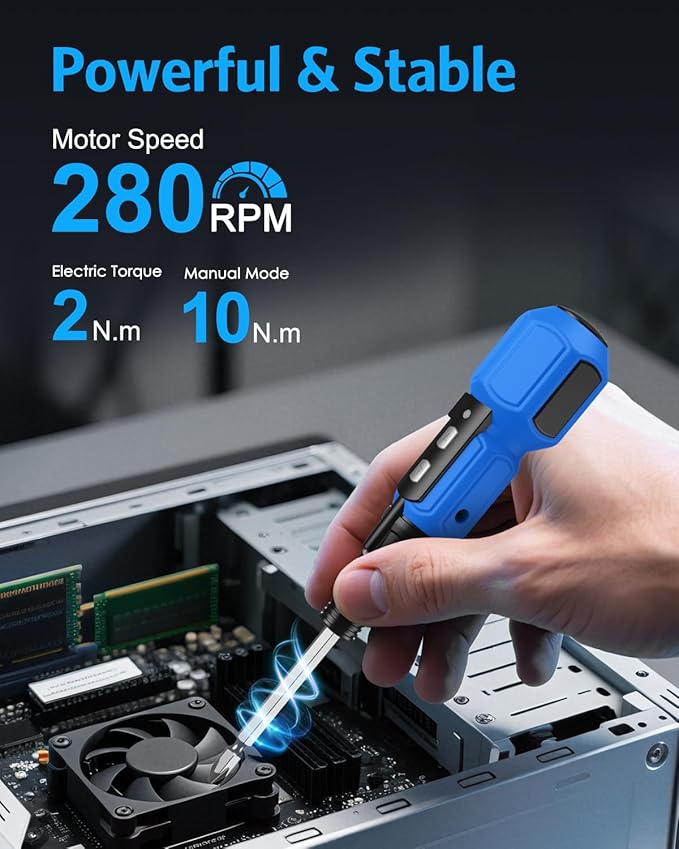 AMIR Power Screwdriver Cordless Rechargeable, Electric Screwdriver Sets, Portable Automatic Home Repair Tool Kit, Motorized Screwdriver with LED Lights and USB Cable, Blue