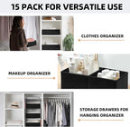 Criusia Closet Drawer Organizer Clothes, 15 Pack Dresser Organizer for Baby Clothes, Fabric Drawer Dividers for Nursery Bedroom (Black)