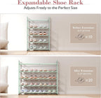 Bumusty 5-Tier Expandable Shoe Rack for Closet, 18“-33” Adjustable Shoe Rack for Small Space, Small Shoe Organizer for Front Door, Sturdy Metal,Green