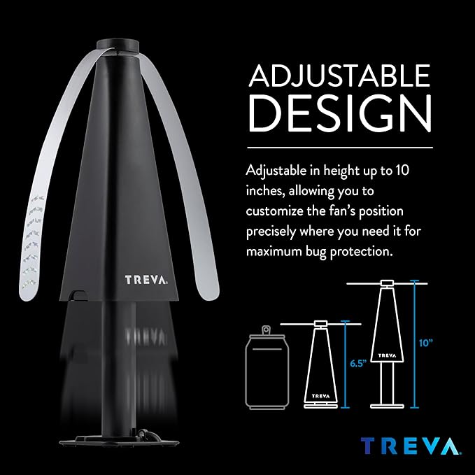 Treva Bug Fan Fly Deterrent with Adjustable Height and Holographic Blades, Telescoping Battery Powered Fly Fan to Clear Bugs, Mosquitoes, and Flies