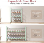 Bumusty 4-Tier Expandable Shoe Rack for Closet, 18“-33” Adjustable Shoe Rack for Small Space, Small Shoe Organizer for Front Door, Sturdy Metal, Green