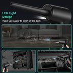 Compressed Air Duster, 3 Gear Adjustable 110000RPM Electric Air Blow Portable Keyboard Cleaner with LED Light, Rechargeable Dust Off Cordless Air Duster for Computer, Car, Electric Devices