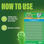 Green Gobbler Drain Cleaner and Deodorizer Sticks with Enzymes - Maintain a Clean Drain, Safe for Pipes and Septic Tanks, Use Monthly - 12 Pack