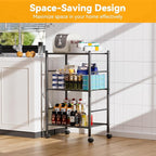 BolDuck 3 Tier Shelf Organizer Rack, Metal Shelving Unit with Wheels/Leveling Feet, Space-Saving Storage Shelves for Closet Laundry Bathroom Kitchen Pantry, 18.11" Wx12.6 Dx31.5 H