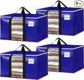 BlissTotes 4 Pack Moving Bags with Clear Window, Storage Bags with Strong Carrying Handles & Zippers,Large Packing Bags for Saving Space, Alternative to Moving Boxes(Blue,24 Gallon)