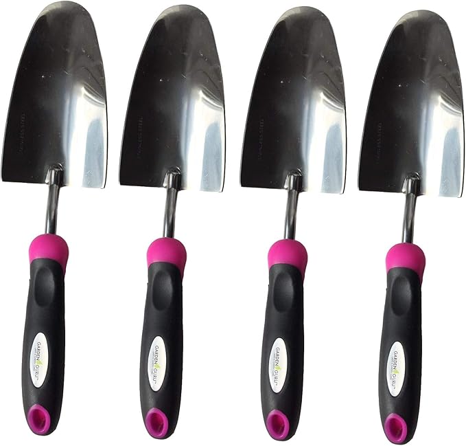 Garden Guru Super Strong Garden Trowel Hand Shovel - Stainless Steel - Rust Resistant - Ergonomic Grip - Perfect Tool for Gardening, Weeding, Transplanting and Digging in Garden Beds (Pink 4 Pack)