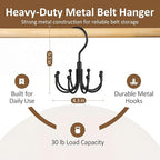 ZEDODIER Belt Organizer for Closet, Heavy-Duty Rotating Belt Hanger Rack Holds up to 24 Belts, Hanging Space Saving Metal Belt Holder for Closet Storage, Black