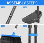 Broom and Dustpan Set ，Long Handle Broom with Upright Standing Dust pan for Indoor Outdoor Home Kitchen Office Floor Cleaning