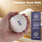 Wool Dryer Balls (2.4")6-Pack, Dryer Balls Laundry Reusable, Natural Fabric Softener, Reduces Clothing Wrinkles, Cuts Drying Time, A More Effective Alternative to Plastic Balls and Liquid Softeners