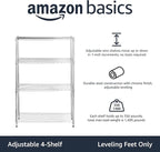 Amazon Basics 4-Shelf Adjustable Heavy Duty Steel Wire Rack Storage Shelving Unit for Kitchen, Garage, Easy Assembly, 350 lbs Per Shelf, 36" x 14" x 54", Chrome Silver