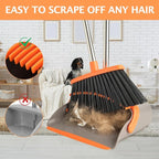 2-Pack Broom and Dustpan Set with Long Handle, Heavy Dust Broom and Dustpan Combo for Home，Kitchen, Office, Pet Hair(Gray Orange)