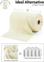 Fantasticlean Microfiber Cleaning Cloth Roll -75 Pack, Tear Away Microfiber Towels, 12" x 12", Reusable, Washable, Scratch Free, Ultra Absorbent Dishcloth for All-Around Cleaning Supplies (Beige)