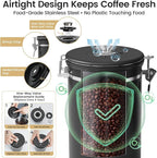 Veken Large Coffee Canister with Window, Kitchen Food Storage Airtight Stainless Steel Container for 2.2lbs Coffee Beans, Grounds, Rice,Tea, Flour, Cereal, Sugar Jars,Date Tracker and Scoop 39oz,Black