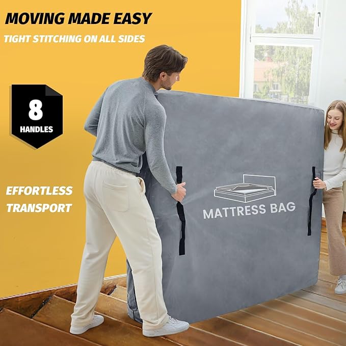 Mattress Bags for Moving and Storage, BETU Waterproof Mattress Protector King Mattress Cover with 8 Heavy Duty Handles and Zipper Extra Thick Moving Supplies for Bed (2 Pack:82x79x13.5 Grey)