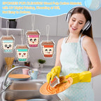8 Pack Cute Kitchen Sponges Dish Set Compressed Non-Scratch Reusable Kitchen Cleaning Household Sponges for Dishes, Pans, Kitchen, Fruit, Plate, Bathroom(Bubble Tea)