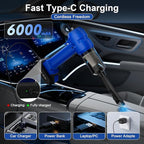 Vinid Handheld Car Vacuum Cleaner, 12000Pa Cordless Wet/Dry Vacuum & Air Blower, with Safety Hammer & Seatbelt Cutter, 80W 6000mAh Battery, HEPA Filter, Type-C Charging for Car Home Emergency, Blue