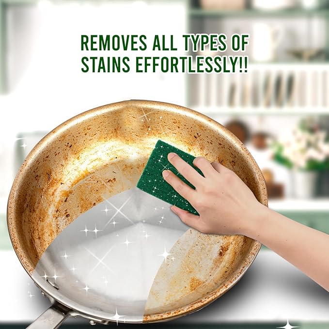 Heavy Duty Scour Pads, Non-Abrasive Reusable Nylon Green Scrub Pads for Kitchen, Sink, Garage, Utensils and Multipurpose Cleaning, Pack of 6