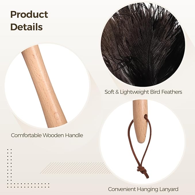 5 Pcs Bird Feather Dusters, Fluffy Feathers with Wooden Handle, Washable & Reusable Cleaning Supplies, Natural Non-Static Dusting for Home, Office, Car, 17.3" Long