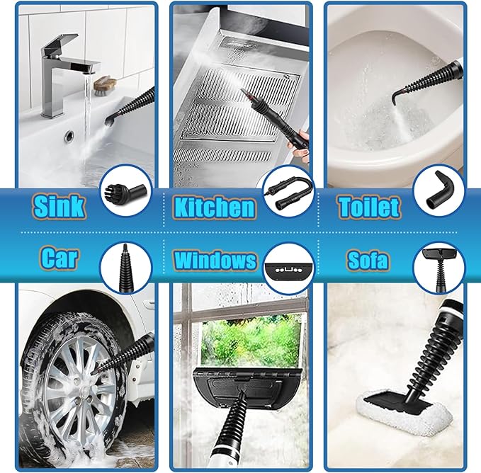 Steam Cleaner, Pressurized Handheld Steam Cleaner for Home, Multi-Surface Steamer for Cleaning with Safety Lock, Portable Cleaning Steamer for Kitchen, Bathroom, Car, Grout, Upholstery and Clothes