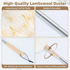 LOVECO Feather Duster for Cleaning, Extendable Lambswool Duster 29-49 Inch for Cleaning Fans, Ceiling, Includes: Sticky Hooks×2, Small Duster×1, Electrostatic Dusters Suitable for Office, Home, Car