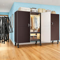 Foldable Portable Armoire Wardrobe Closet for Hanging Clothes Rack, Heavy Duty Covered Clothes Rack with Cover(HARDBOARD Magnetic), Closet Garment Rack for Bedroom Storage (KT Coffee, 66.14in)