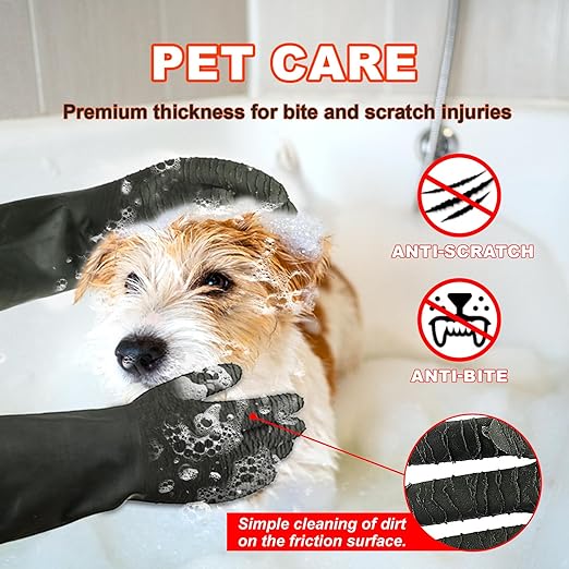 North Tower Heavy Duty Rubber Gloves, Industrial Gloves Waterproof Reusable Protective Work for Cleaning, Dishwashing, Upgraded with Non-Slip Design, Black(22in,1pair)