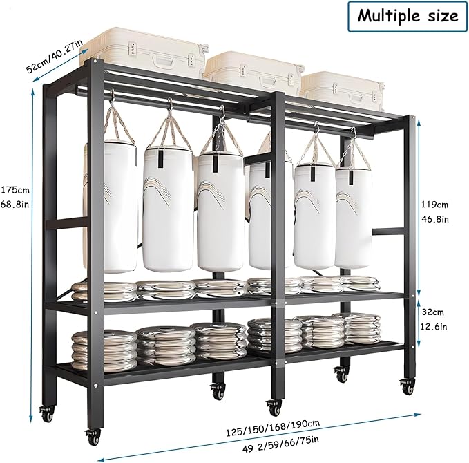 Heavy Duty Covered Clothes Rack with Magnetic Door Foldable Portable Wardrobe Closet for Hanging Clothing Rolling Black Metal Garment Rack on Wheels Closet System (Navy Blue, 74.7in)
