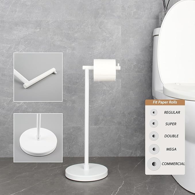 GERZWY Bathroom Free Standing Toilet Paper Holder SUS 304 Stainless Steel Stand Modern Paper Towel Holder, White