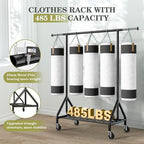 Holiwei Clothes Rack Load 450 LBS, Heavy Duty Garment Rack, Standing Rolling Metal Hanging Clothes with Sturdy Wheels & Shelves, Black