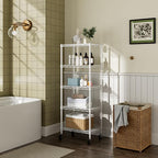 Golpart Small 5 Tier Shelves Storage Wire Shelving Unit Metal Shelf Adjustable Organizers Storage Shelving with Wheels for Bathroom Laundry Room Kitchen Pantry12”D x 18”W x 57.2”H White